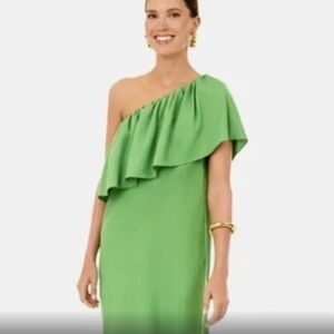 Tuckernuck Green Ruffled One Shoulder Midi Dress